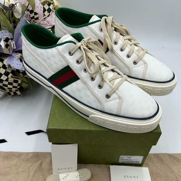 Men’s Gucci tennis 1977 mini GG low top sneakers size 14 made in Italy - Picture 1 of 11